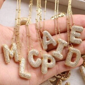 Gold Tone Rhinestone A - Z Letter Initial Necklace